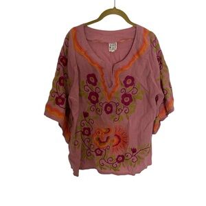 Sister Mary Floral Pink Embroidered Women's Top Small